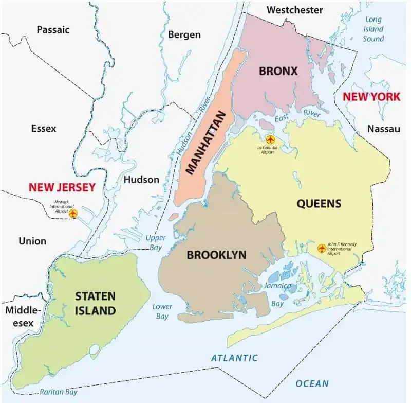 Mappa dei quartieri di New York con evidenziate le zone turistiche
