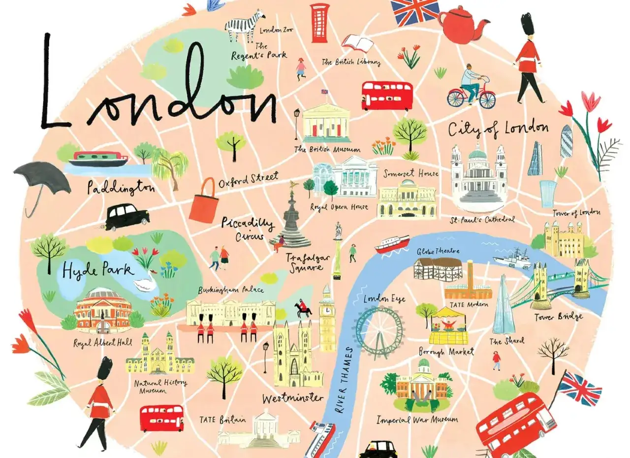 Mappa turistica di Londra con attrazioni principali
